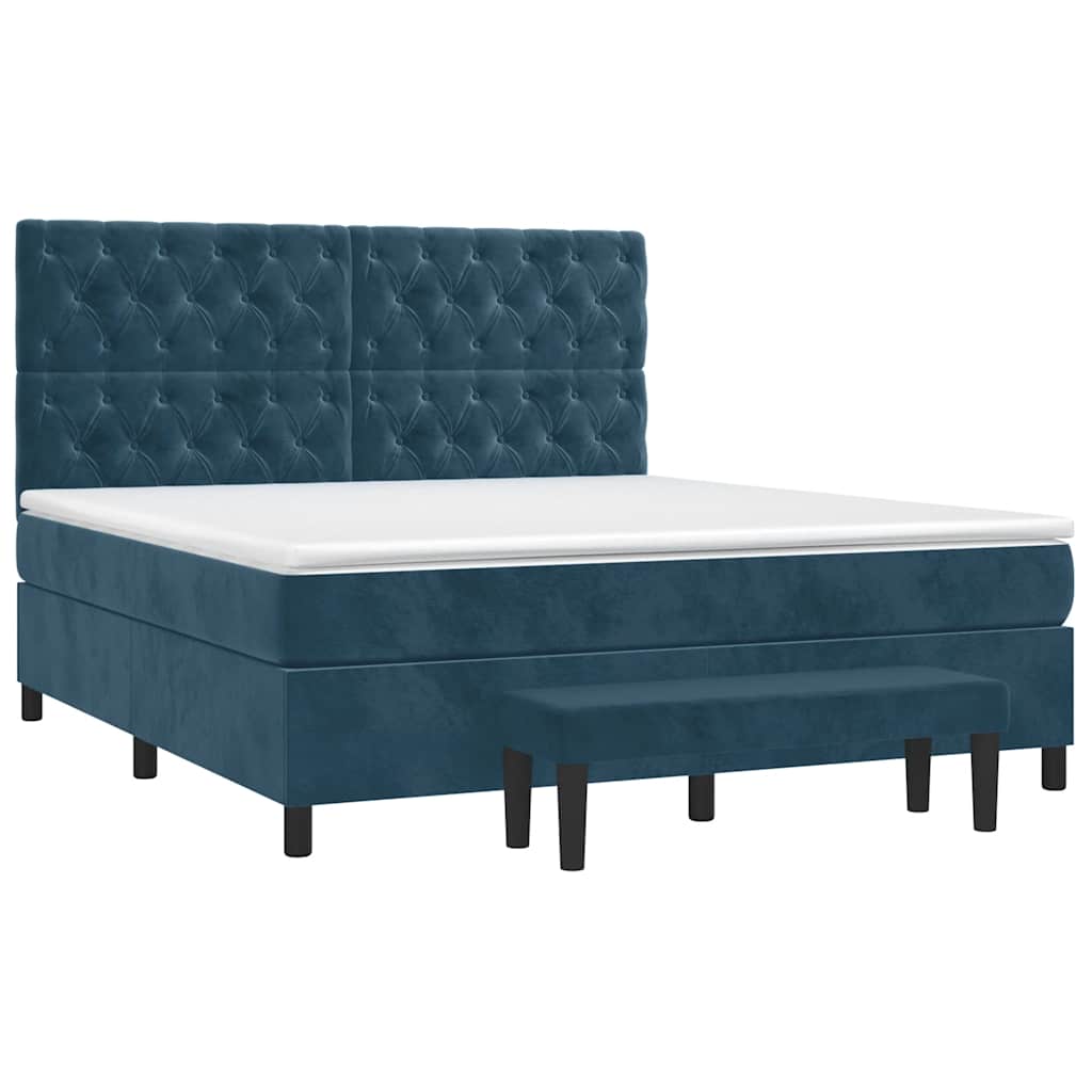 Cama com molas/colchão 160x200 cm veludo azul-escuro