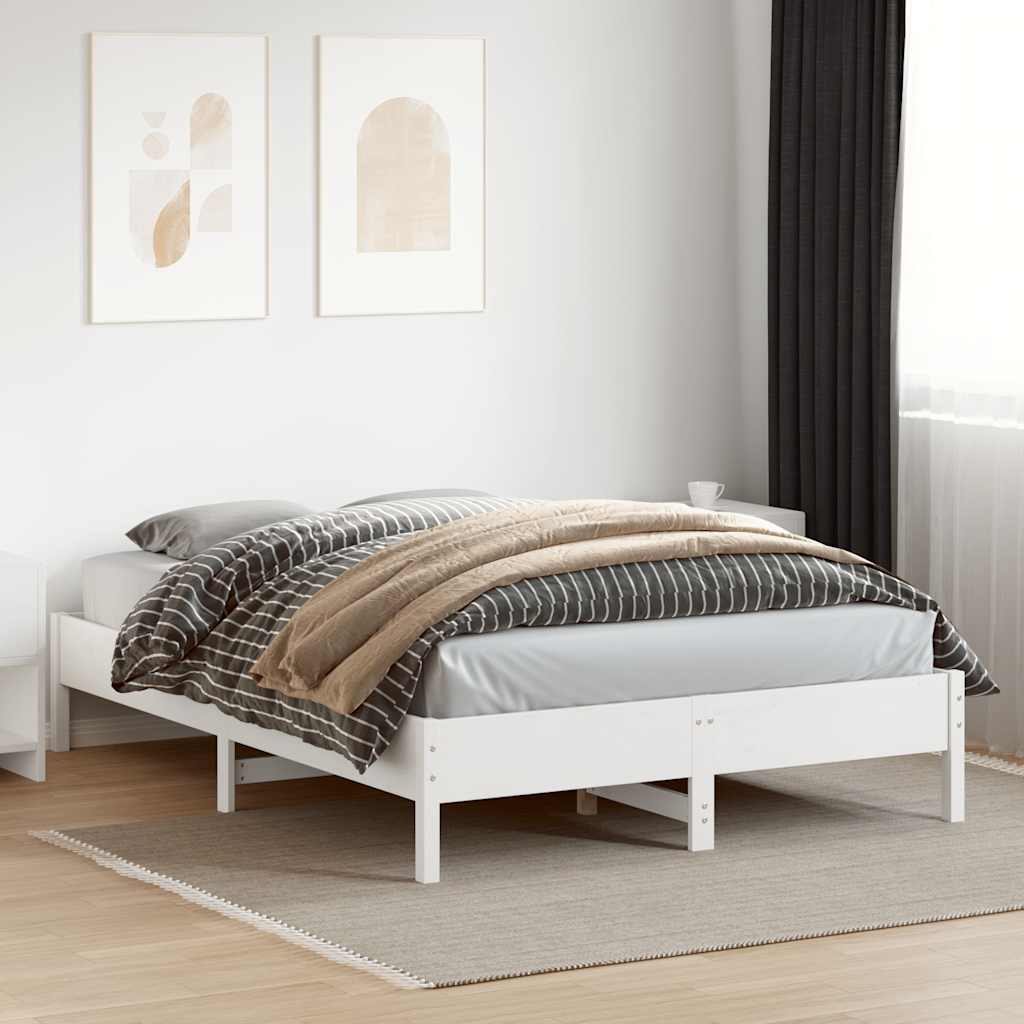 Cama sem colchão 150x200 cm madeira de pinho maciça branco