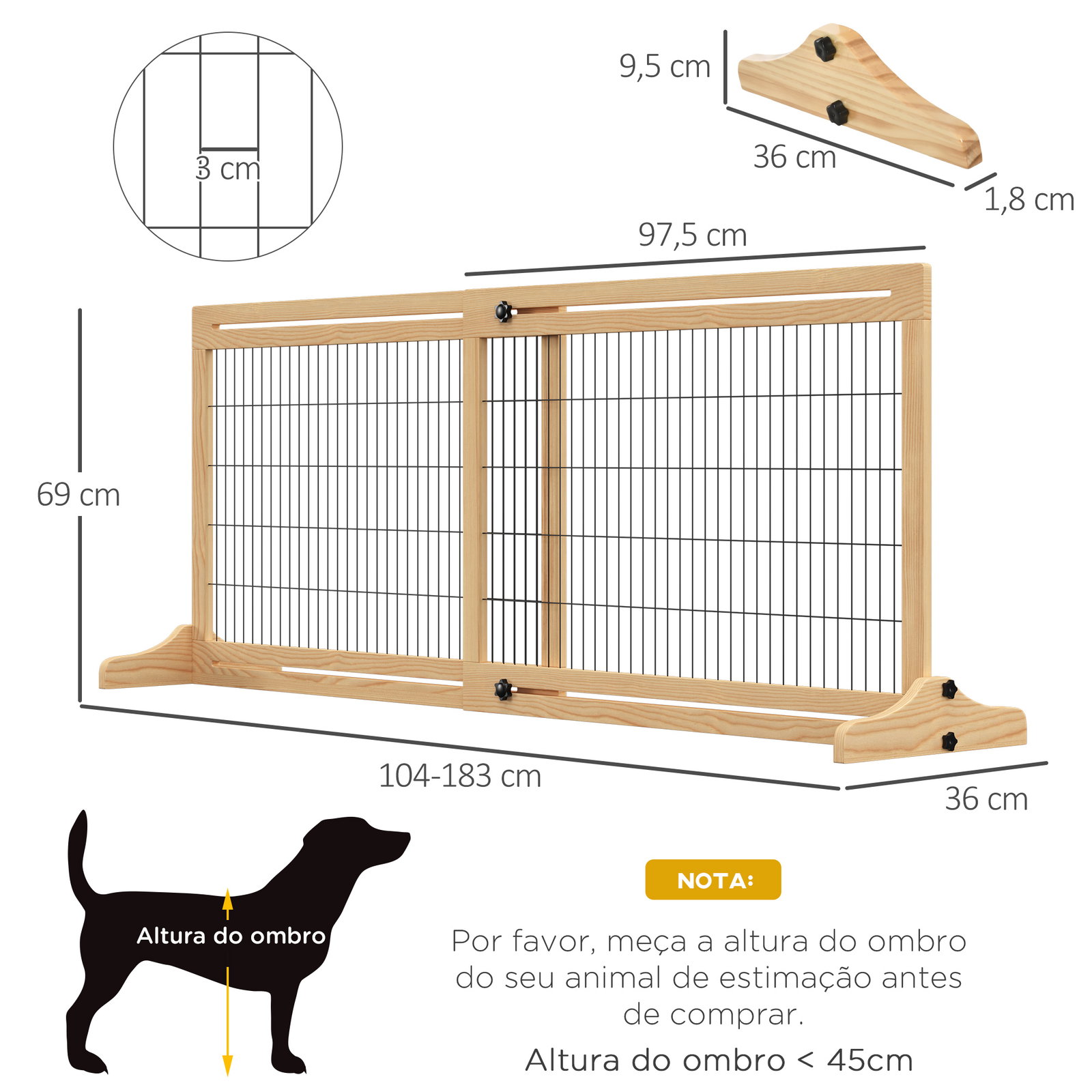 Barreira de Segurança para Cães de Madeira Extensível com Pés de Suporte Barreira de Proteção para Animais de Estimação para Por