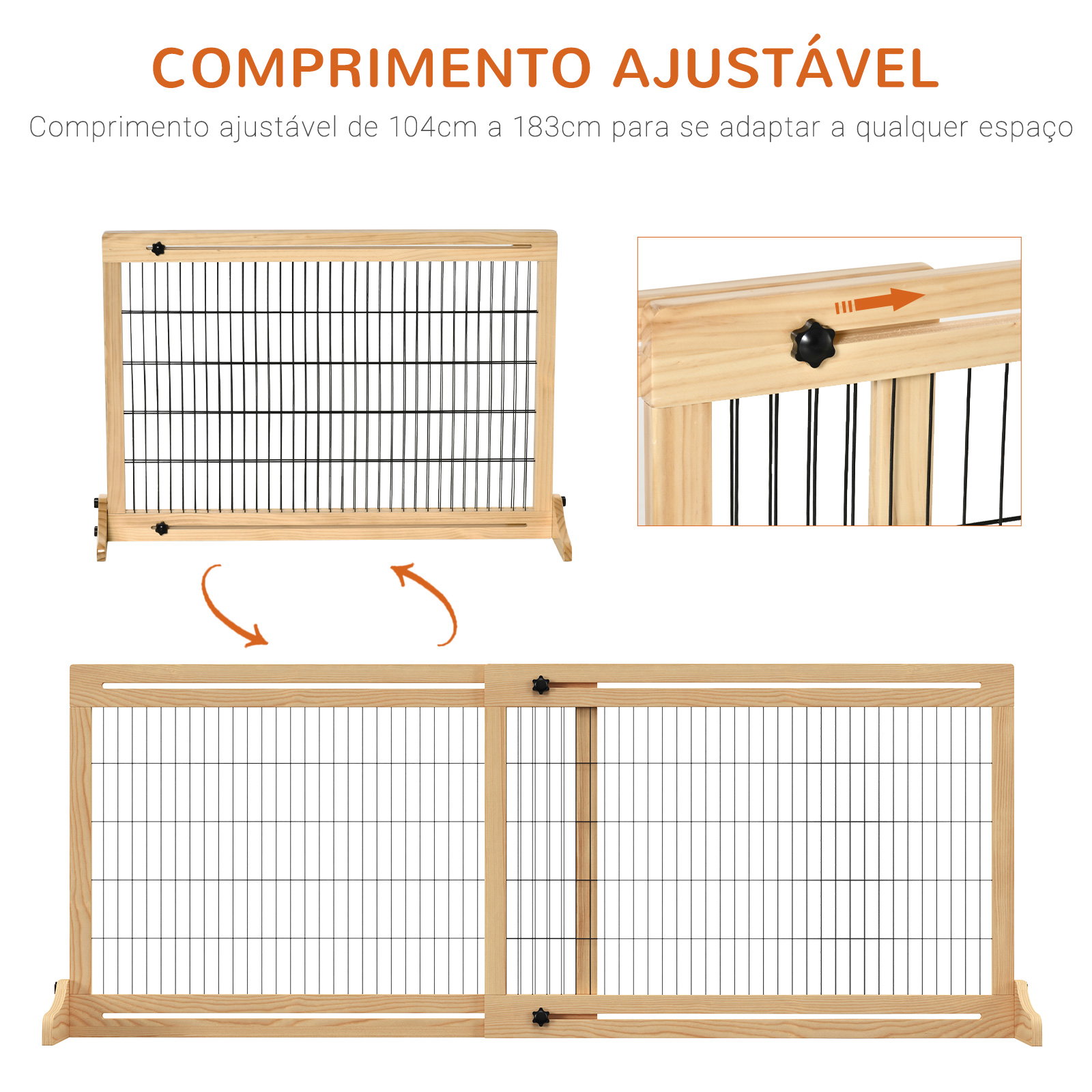 Barreira de Segurança para Cães de Madeira Extensível com Pés de Suporte Barreira de Proteção para Animais de Estimação para Por