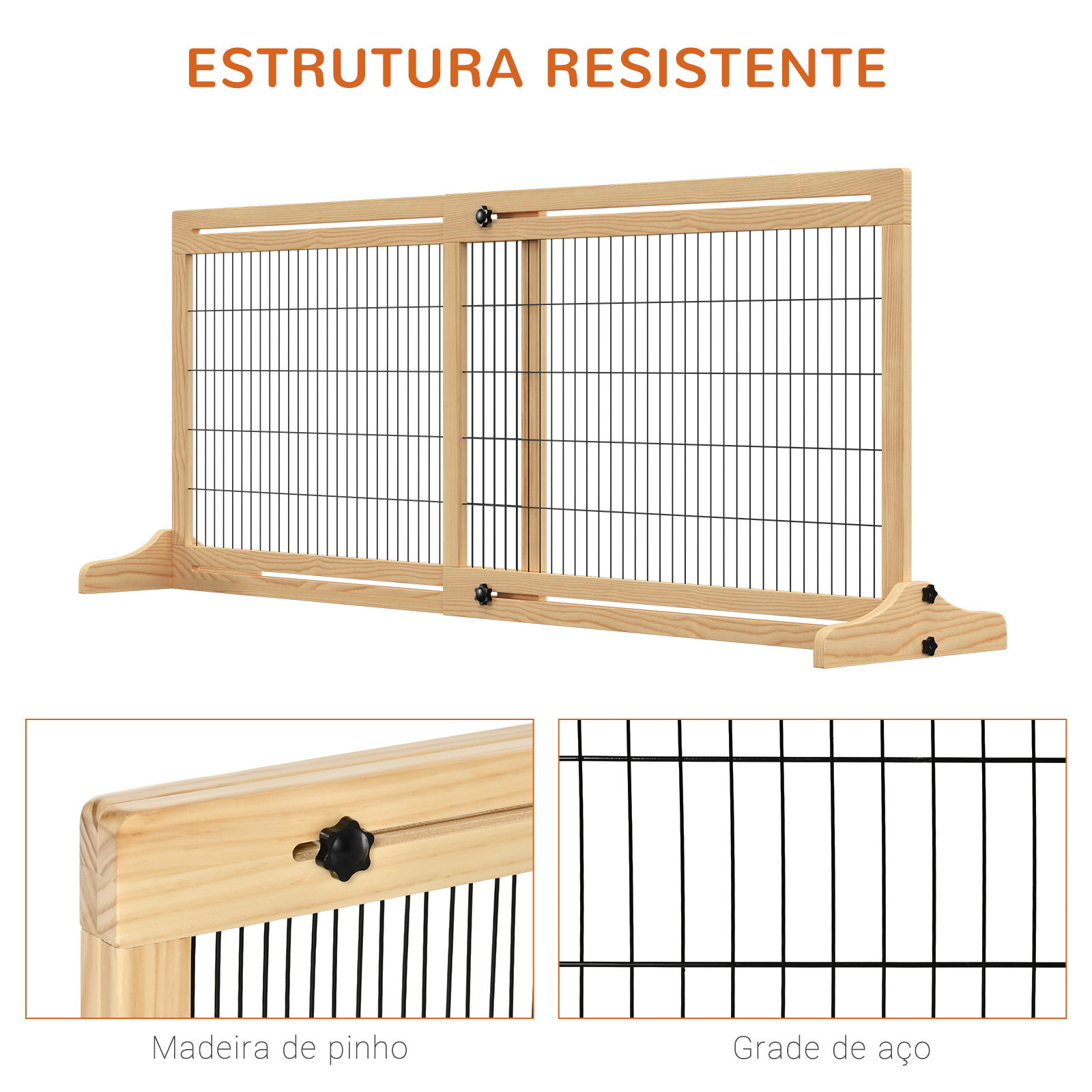 Barreira de Segurança para Cães de Madeira Extensível com Pés de Suporte Barreira de Proteção para Animais de Estimação para Por