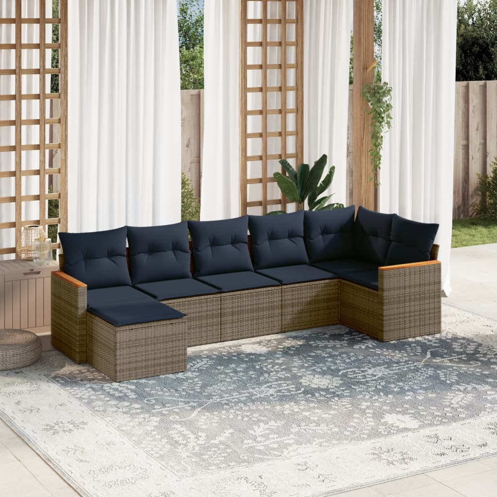 Conjunto de sofá de jardim com 7 peças e almofadas em rattan sintético cinza