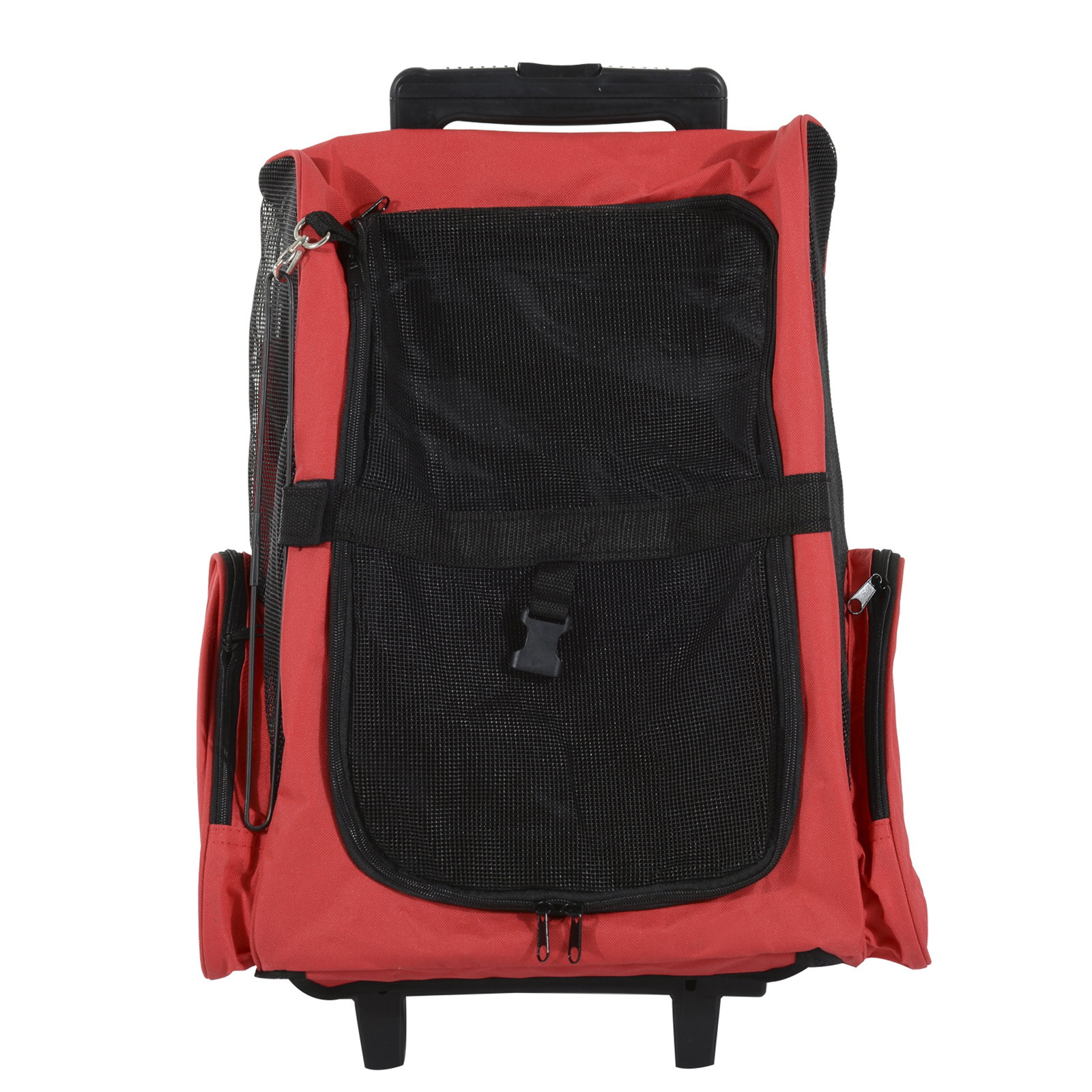 Transportadora 2 em 1 para animais de estimação mochila ou carrinho de viagem para cães e gatos com 2 rodas alça retrátil de alumínio e bolso de armazenamento 42x25x55cm vermelho