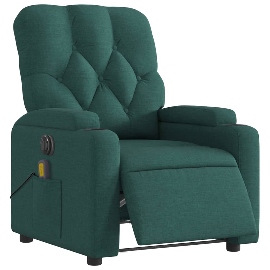 Poltrona reclinável de massagens elétrica tecido verde-escuro