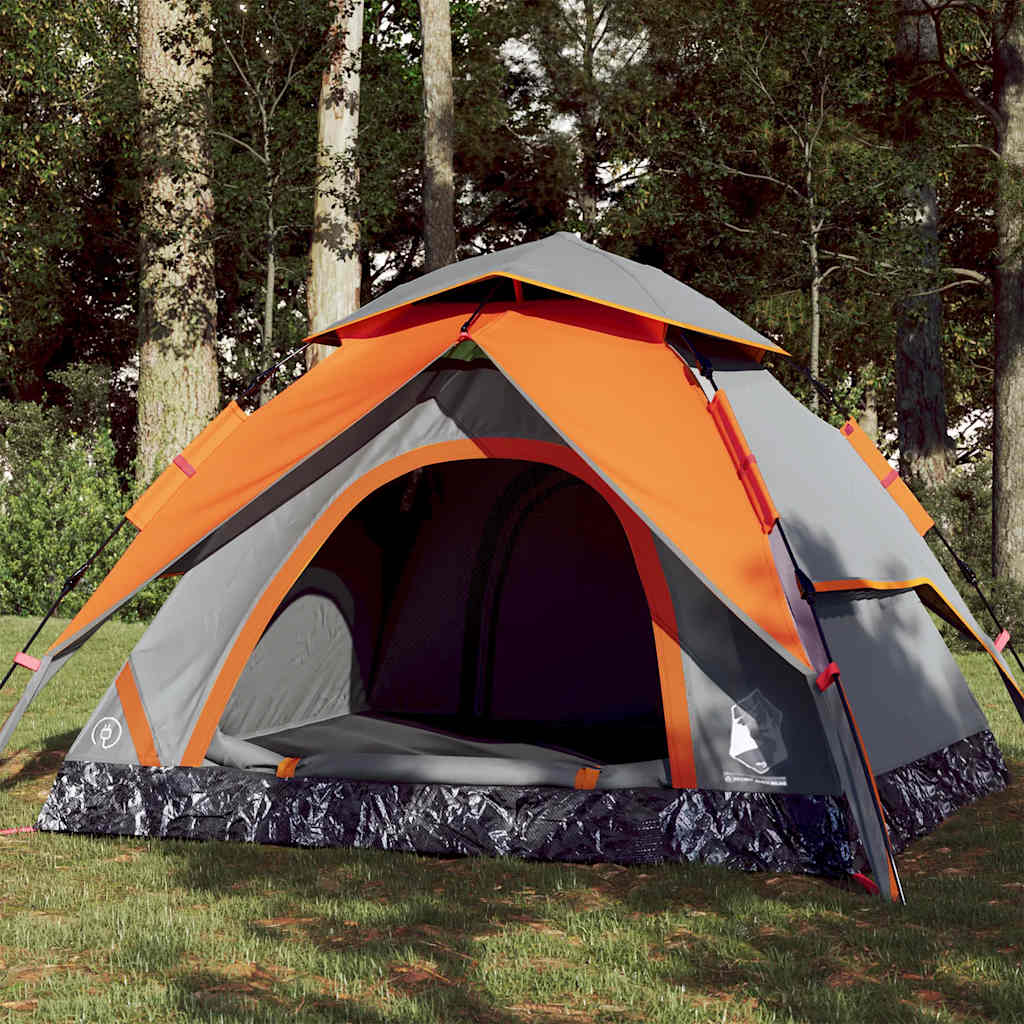 Tenda campismo cúpula 4 pessoas libertação rápida cinza/laranja