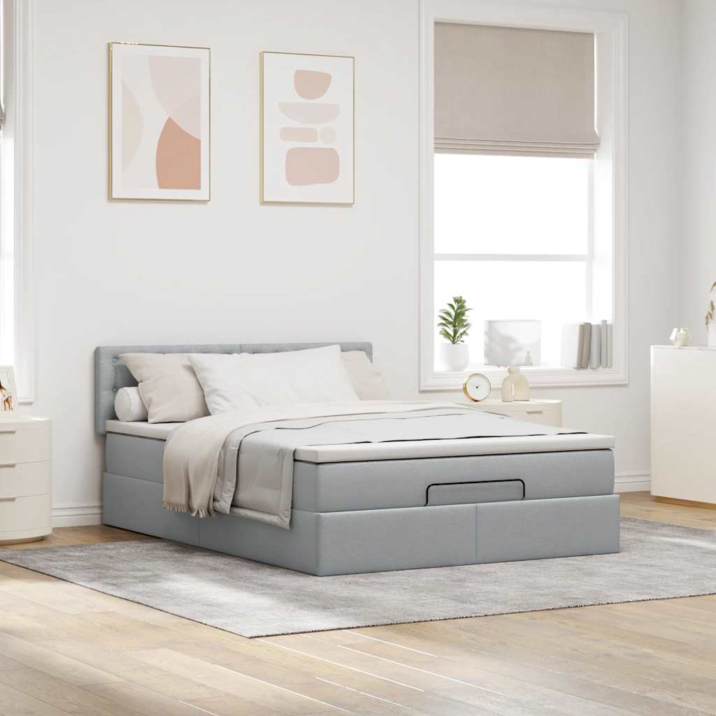 Cama otomana com colchão 140x190 cm tecido cinzento claro