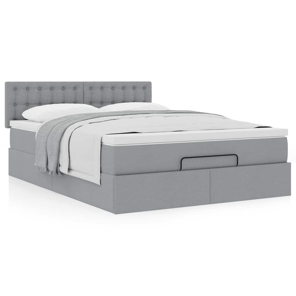Cama otomana com colchão 140x190 cm tecido cinzento claro