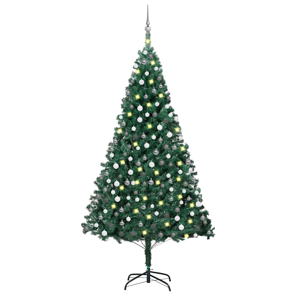 Árvore natal artificial pré-iluminada c/ bolas 210 cm PVC verde