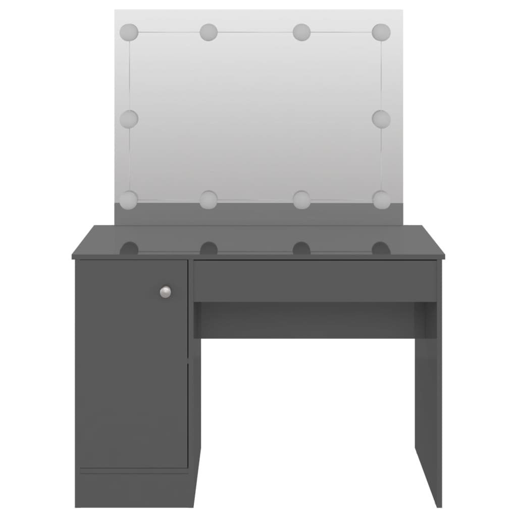 Mesa de maquilhagem c/ leds 110x55x145 cm MDF cinza brilhante