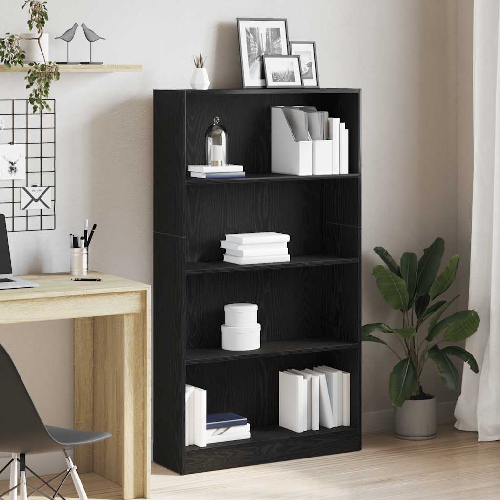 Estante de 4 prateleiras em carvalho preto, 80x24x143 cm, madeira engenheirada