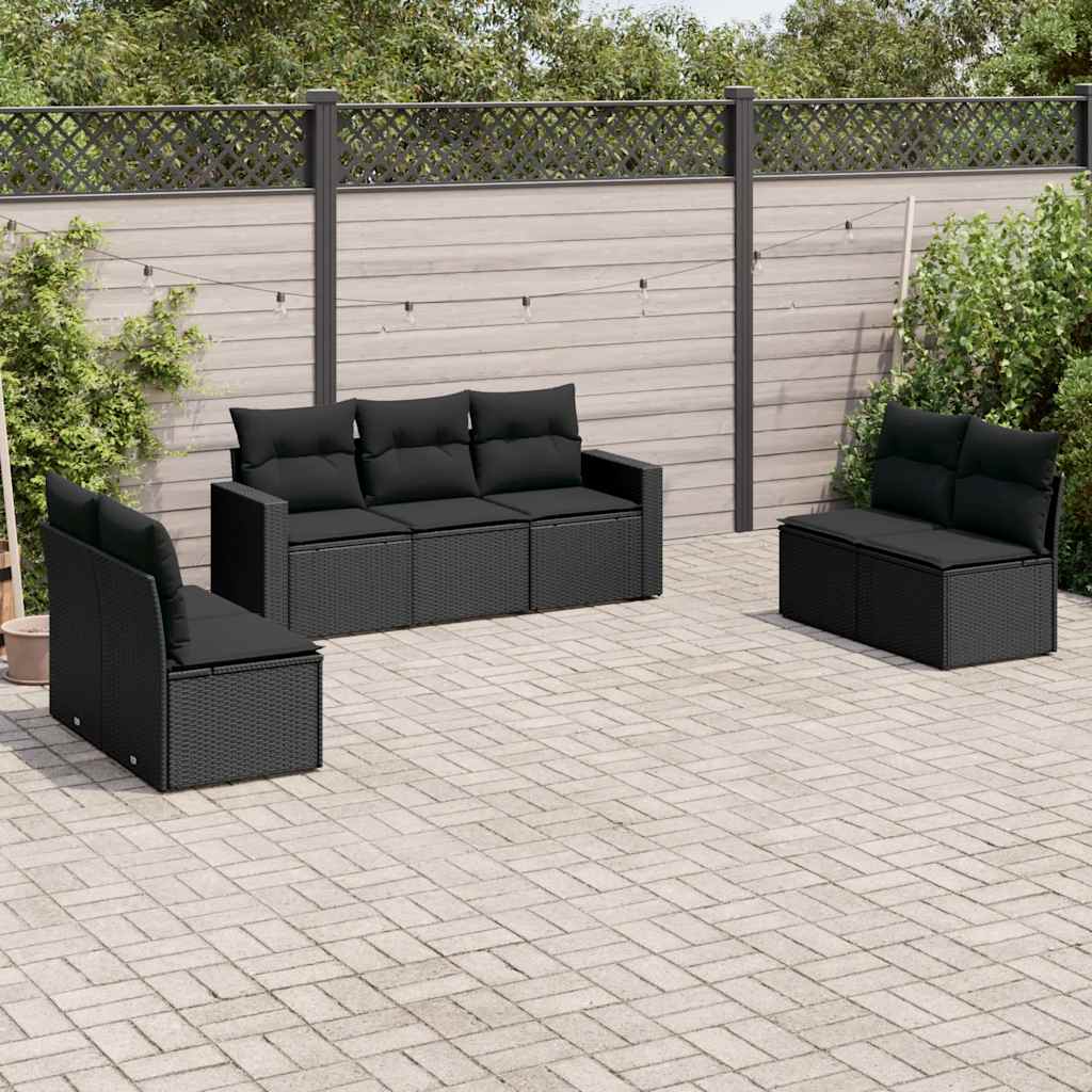 7 Pcs conjunto de sofás p/ jardim c/ almofadões vime PE preto