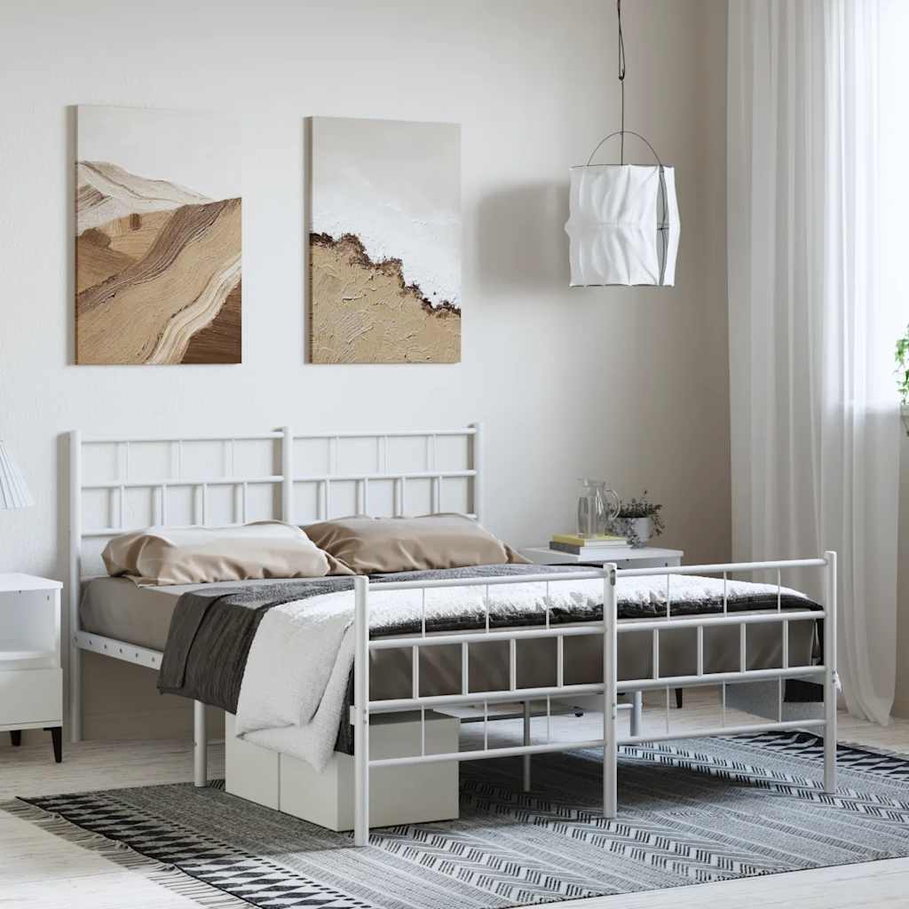 Estrutura de cama com cabeceira e pés 135x190 cm metal branco