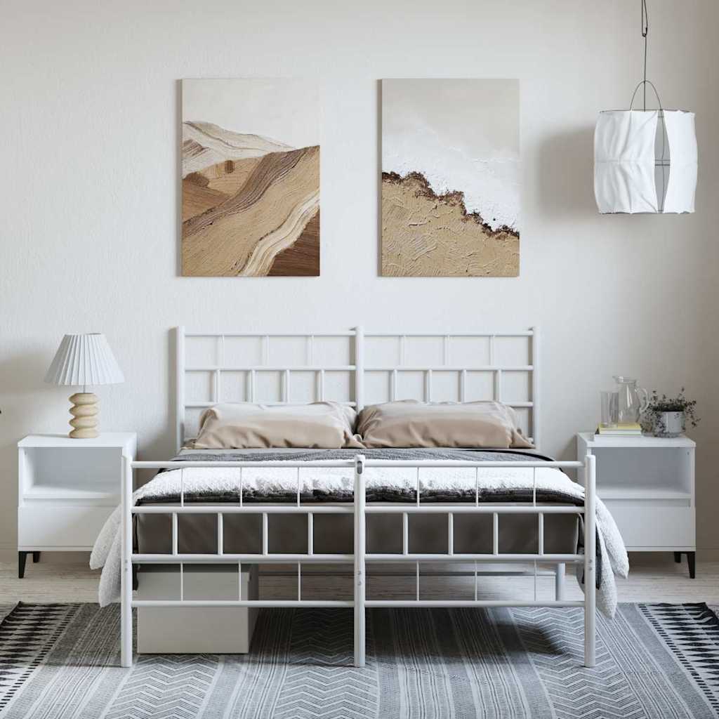 Estrutura de cama com cabeceira e pés 135x190 cm metal branco