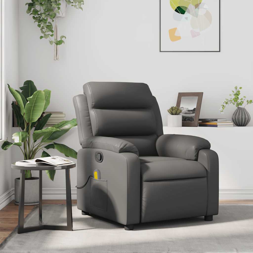 Poltrona de massagens reclinável couro artificial cinzento
