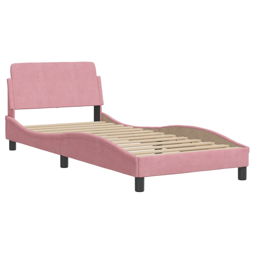Cama com colchão dover 90x200 cm veludo rosa