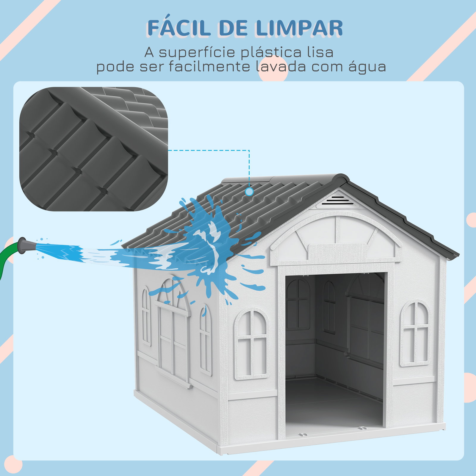 Casa para cães 84,2x98,2x82 cm casa para cães com janelas e teto com imitação de telhas casota para cães cinza