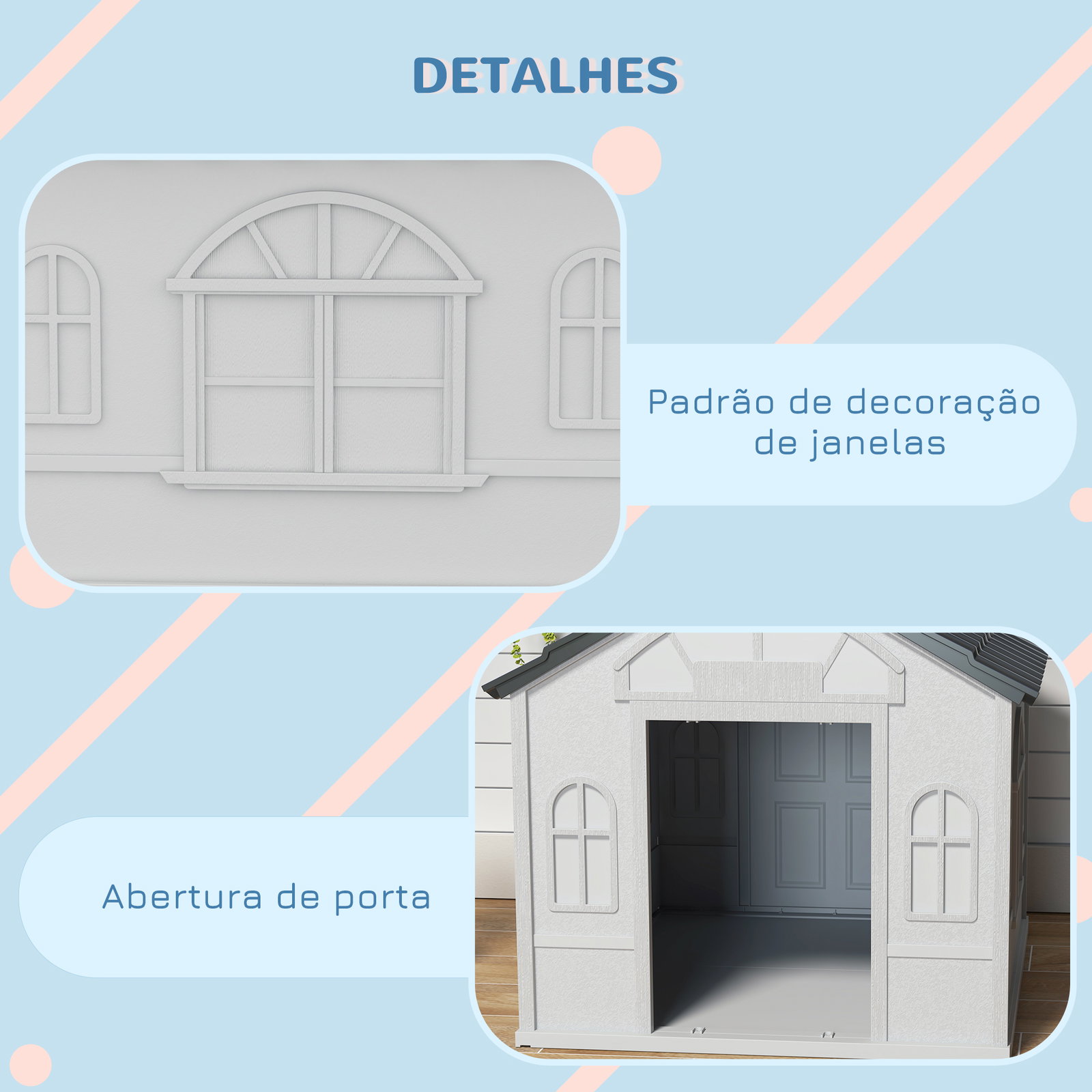 Casa para cães 84,2x98,2x82 cm casa para cães com janelas e teto com imitação de telhas casota para cães cinza
