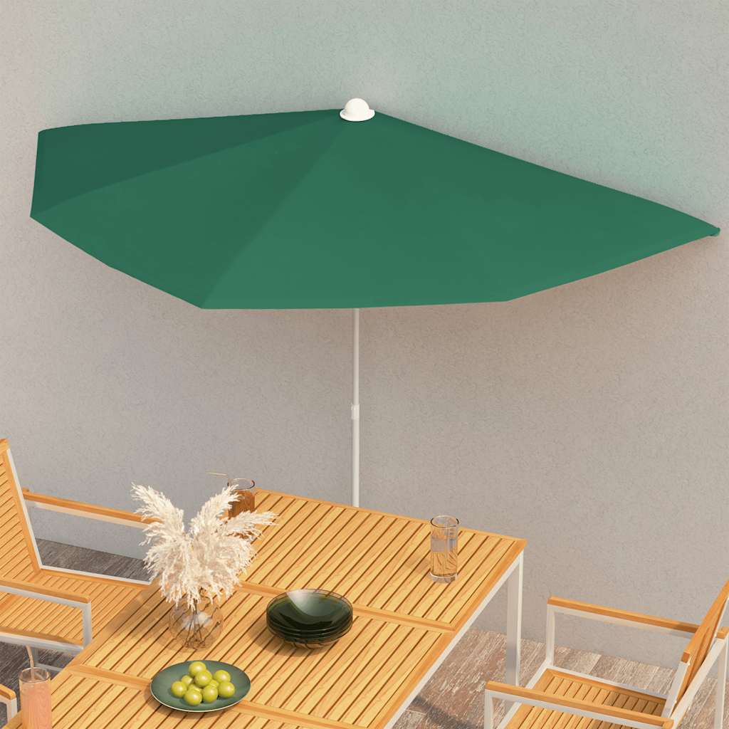Guarda-sol semicircular com mastro 180x90 cm verde