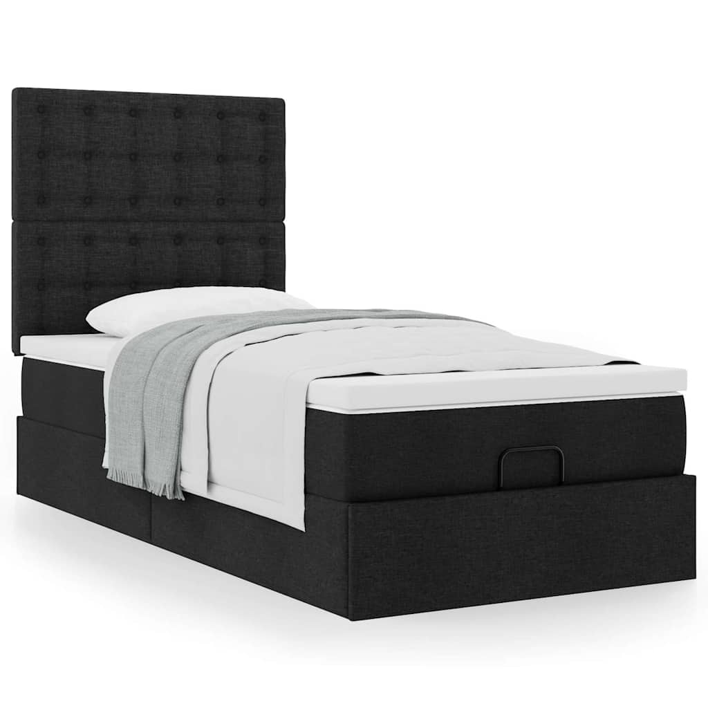 Cama otomana com colchão 100x200 cm tecido preto
