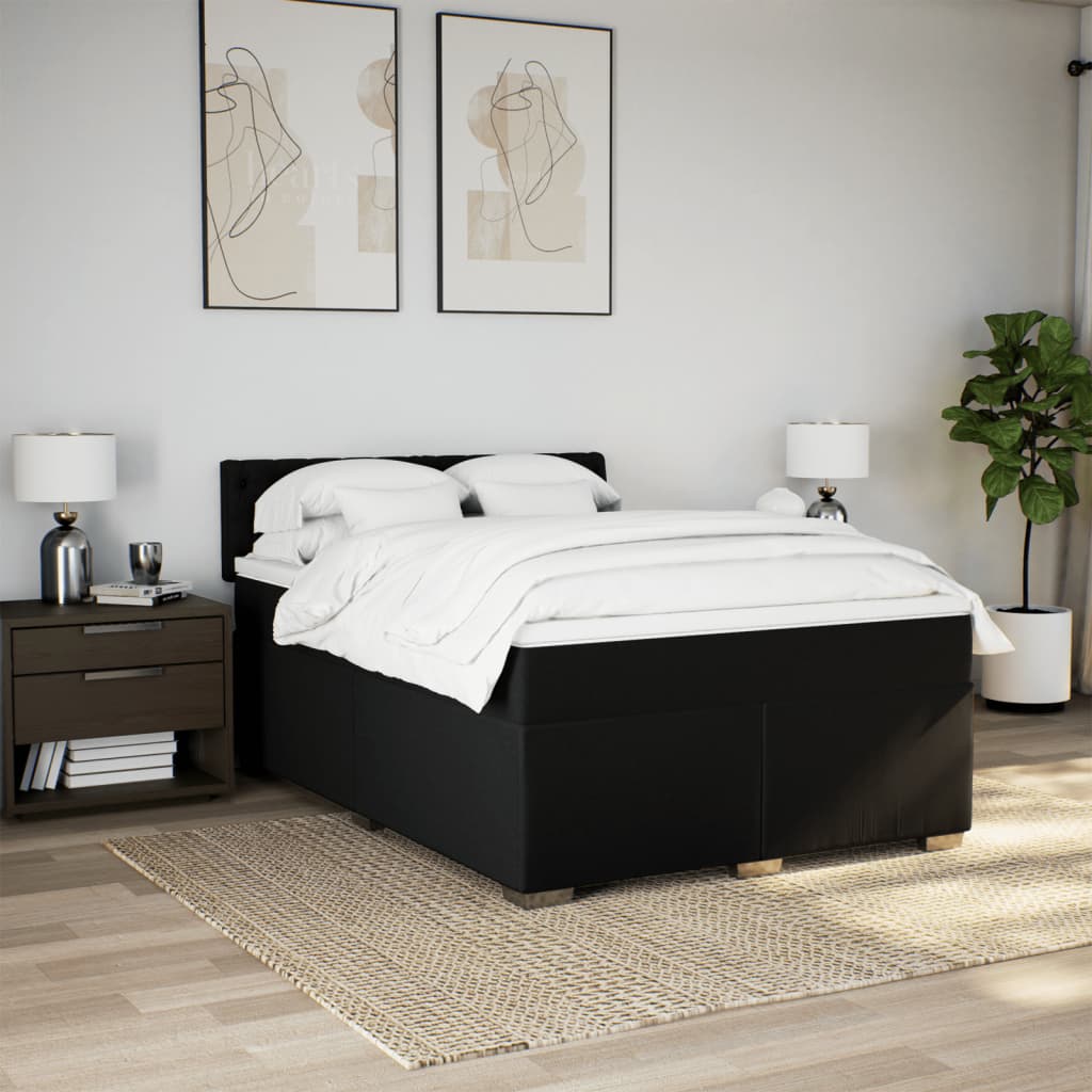 Cama com molas/colchão 140x190 cm tecido preto