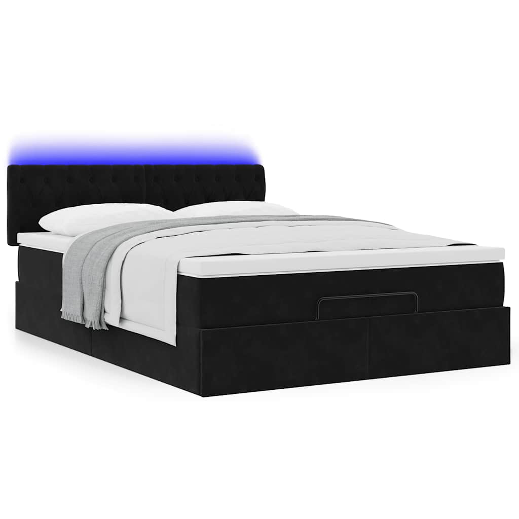 Estrutura de cama otomana com colchão 140x200 cm veludo preto