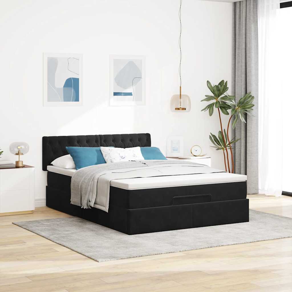 Estrutura de cama otomana com colchão 140x200 cm veludo preto