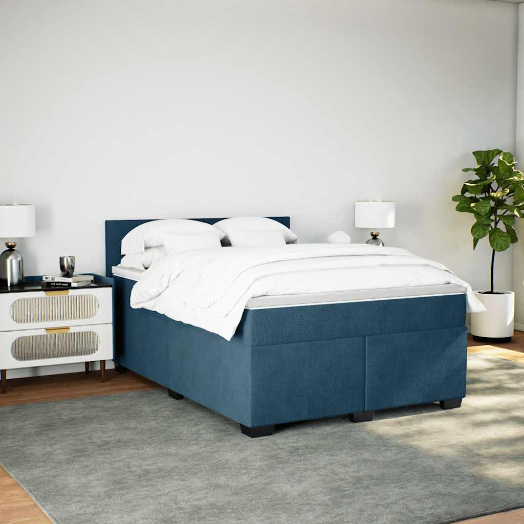 Cama com molas/colchão 160x200 cm veludo azul