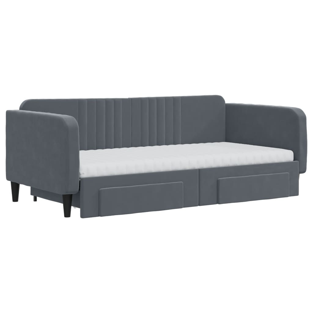 Sofá-cama c/ gavetão e gavetas 90x190 cm veludo cinzento-escuro