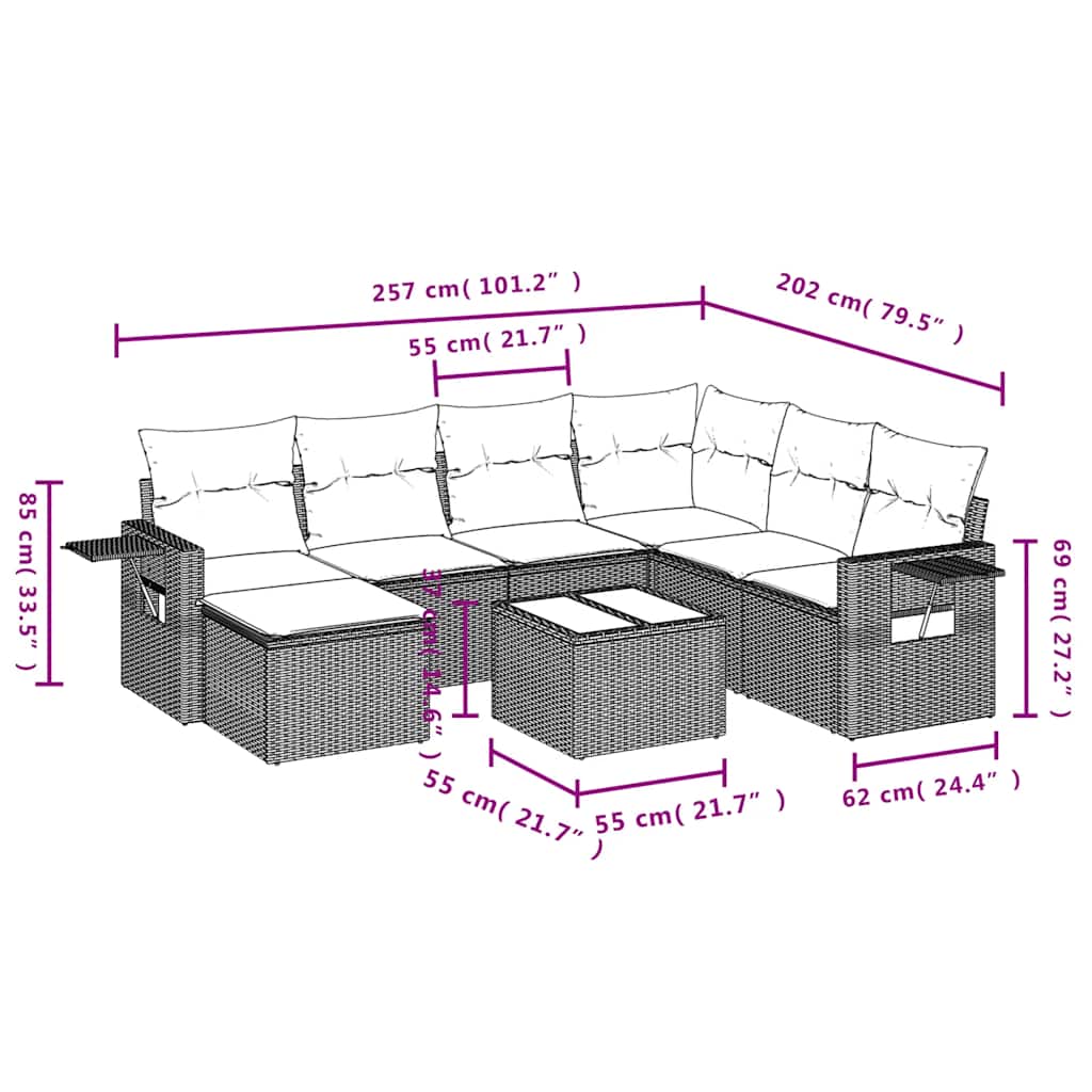 8 Pcs conjunto sofás de jardim com almofadões vime PE preto