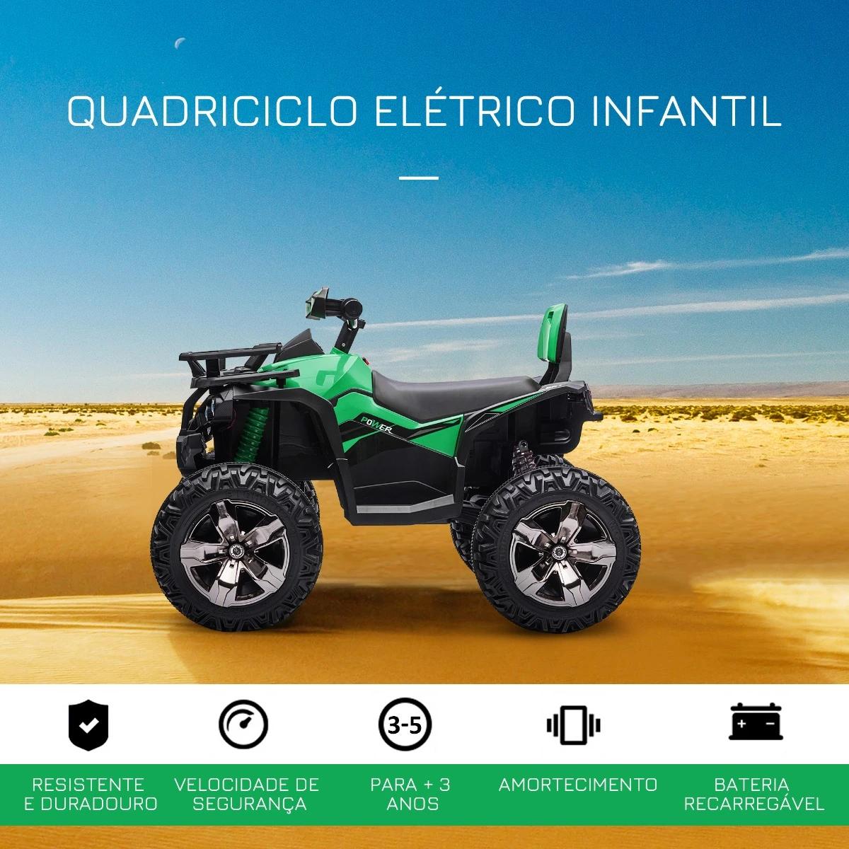 Quadriciclo Elétrico 12V para Crianças de 3-5 Anos com Farol Música Pneus de Suspensão Botões Avance e Retrocesso Veículo Elétri
