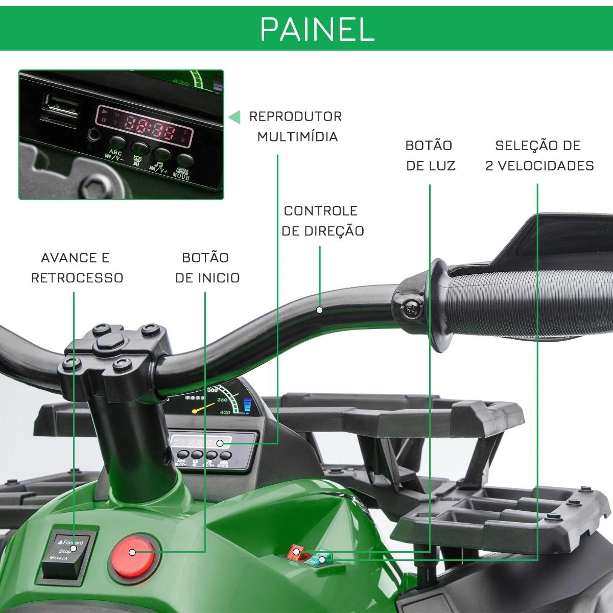 Quadriciclo Elétrico 12V para Crianças de 3-5 Anos com Farol Música Pneus de Suspensão Botões Avance e Retrocesso Veículo Elétri