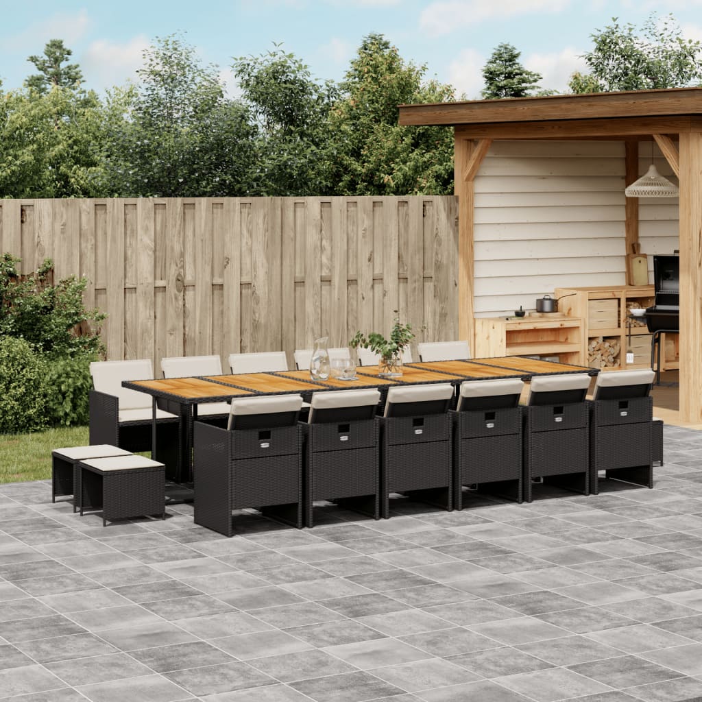 17 Pcs conjunto de jantar p/ jardim c/ almofadões vime PE preto