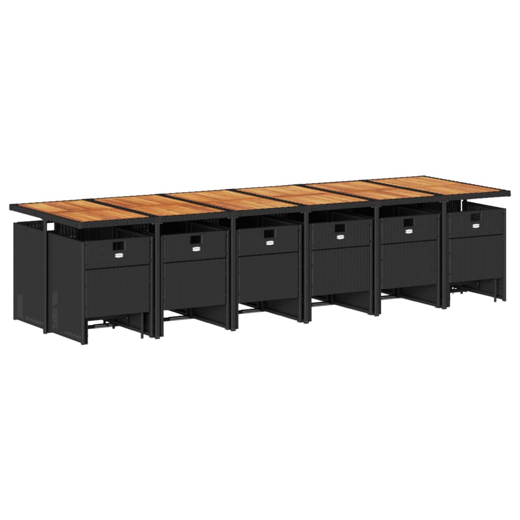 17 Pcs conjunto de jantar p/ jardim c/ almofadões vime PE preto