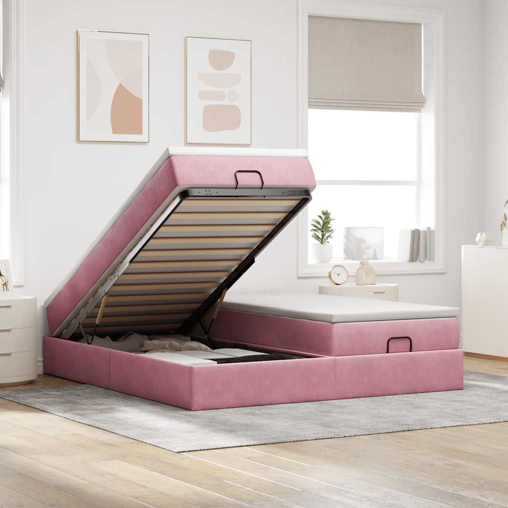 Estrutura de cama otomana com colchões 160x200 cm veludo rosa