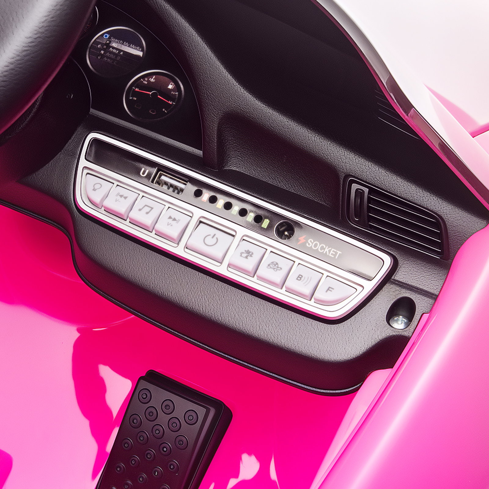 Carro elétrico para crianças de polícia 12v com motor duplo sirene música sem fios buzina rodas auxiliares e faróis LED 105x58x49 cm rosa