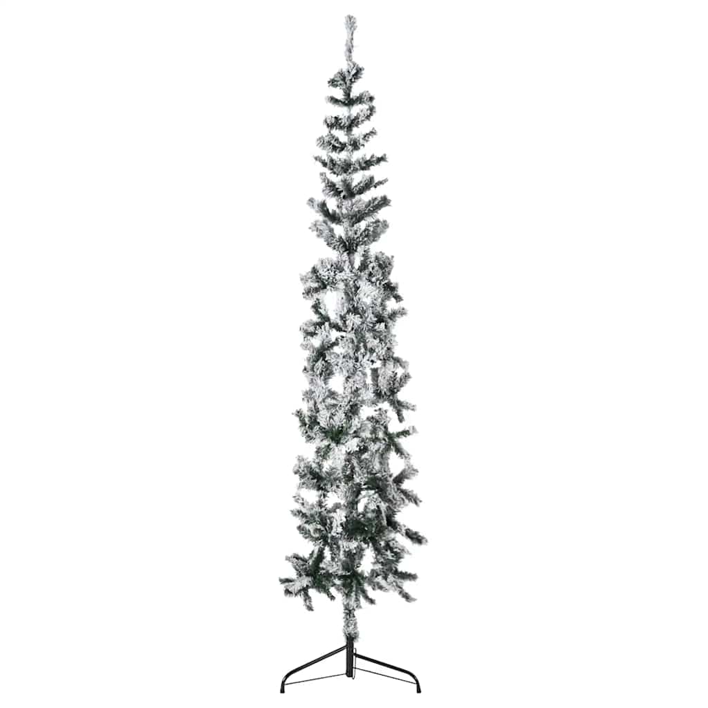 Meia árvore de natal fina com flocos de neve 210 cm