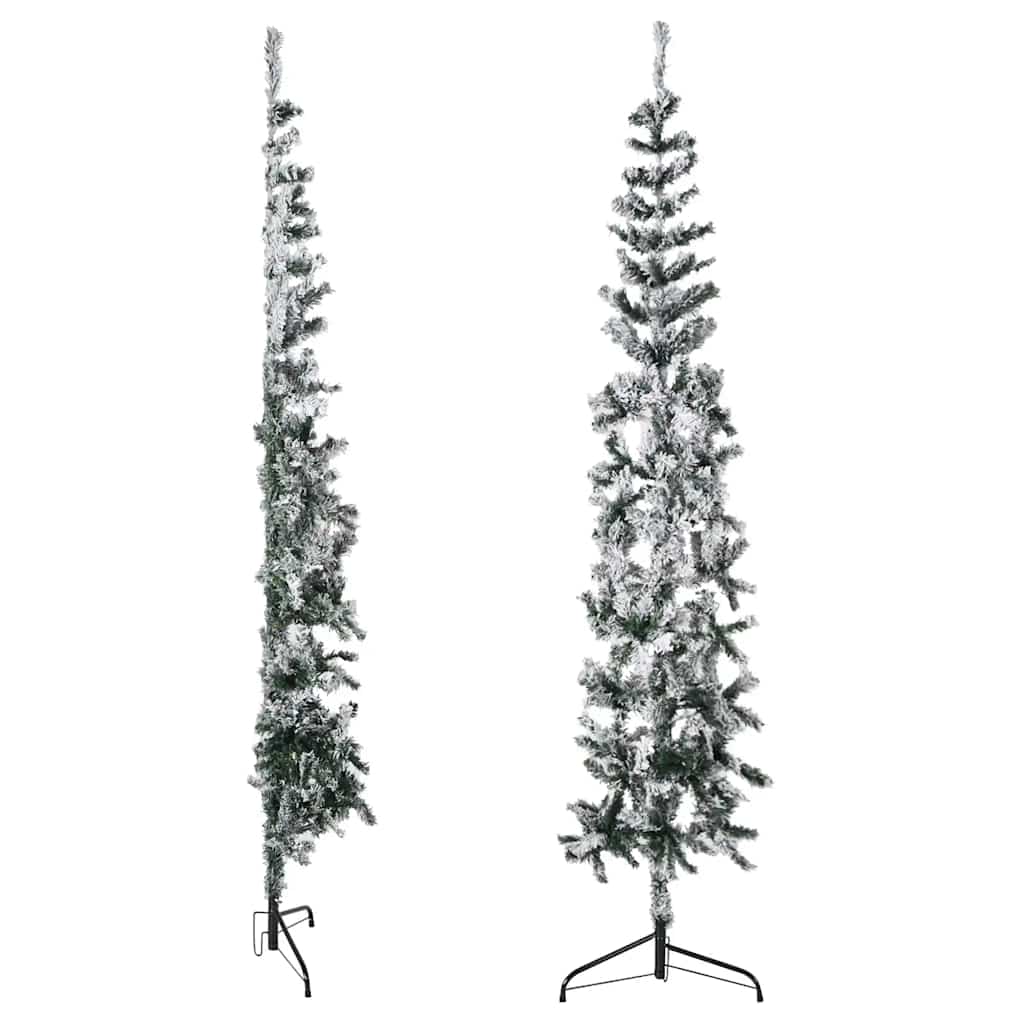 Meia árvore de natal fina com flocos de neve 210 cm