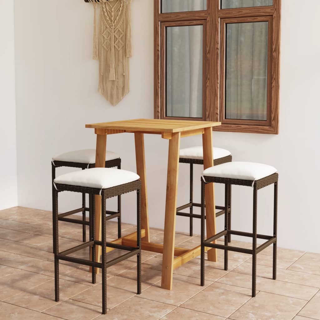 5 Pcs conjunto de bar p/ jardim com almofadões castanho