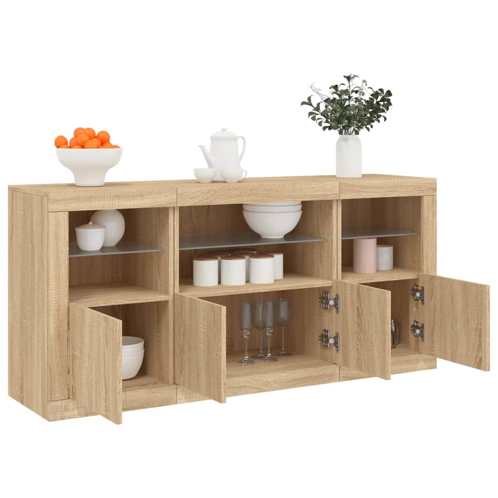 Aparador com luzes LED 142,5x37x67 cm carvalho sonoma