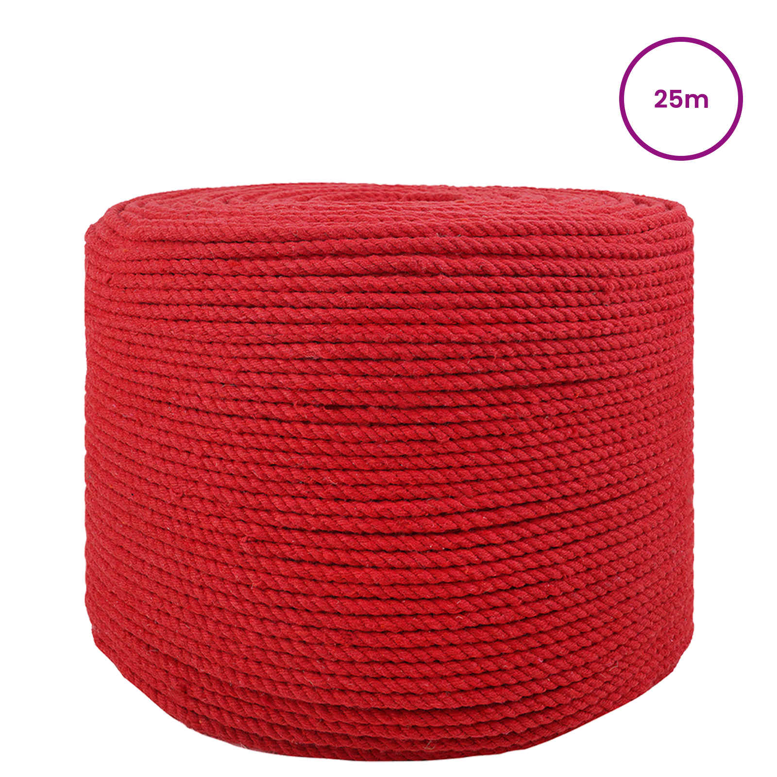 Corda de algodão 8 mm 25 m vermelho 100% algodão
