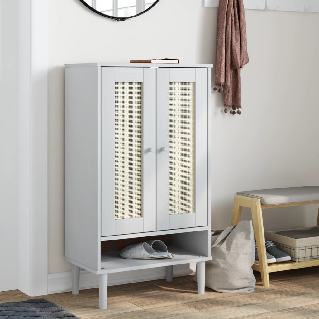 Sapateira senja aspeto vime 59,5x35x107cm madeira maciça branco