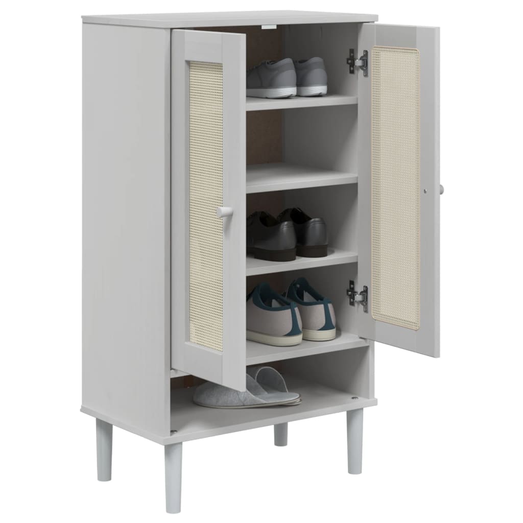 Sapateira senja aspeto vime 59,5x35x107cm madeira maciça branco