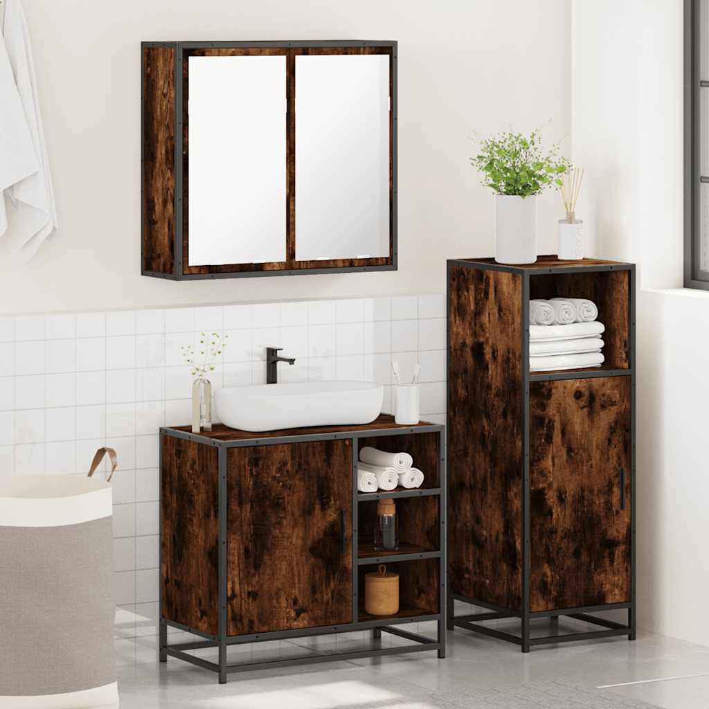 3 Pcs conjunto de móveis wc madeira processada carvalho fumado