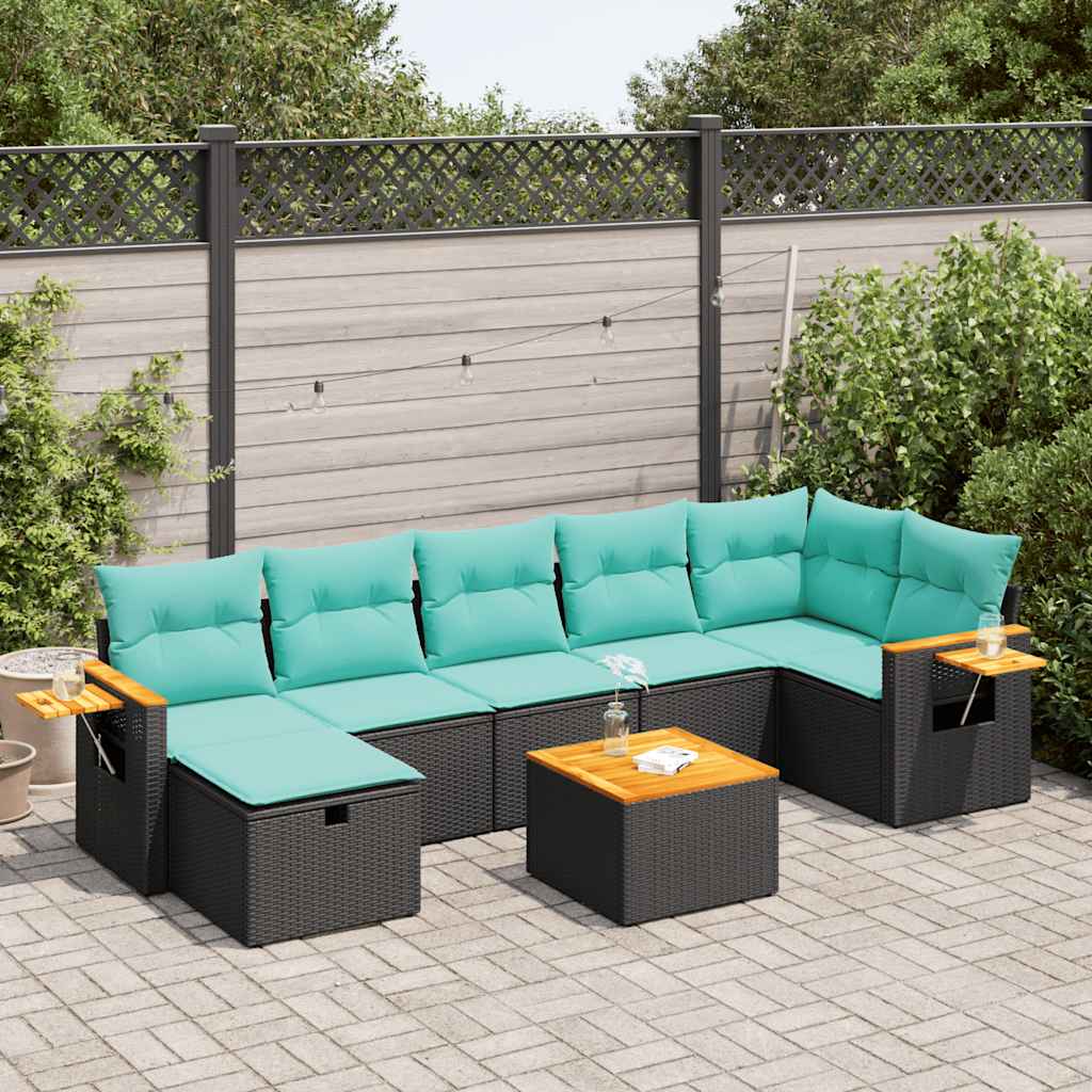 8 Pcs conjunto sofás de jardim com almofadões vime PE preto
