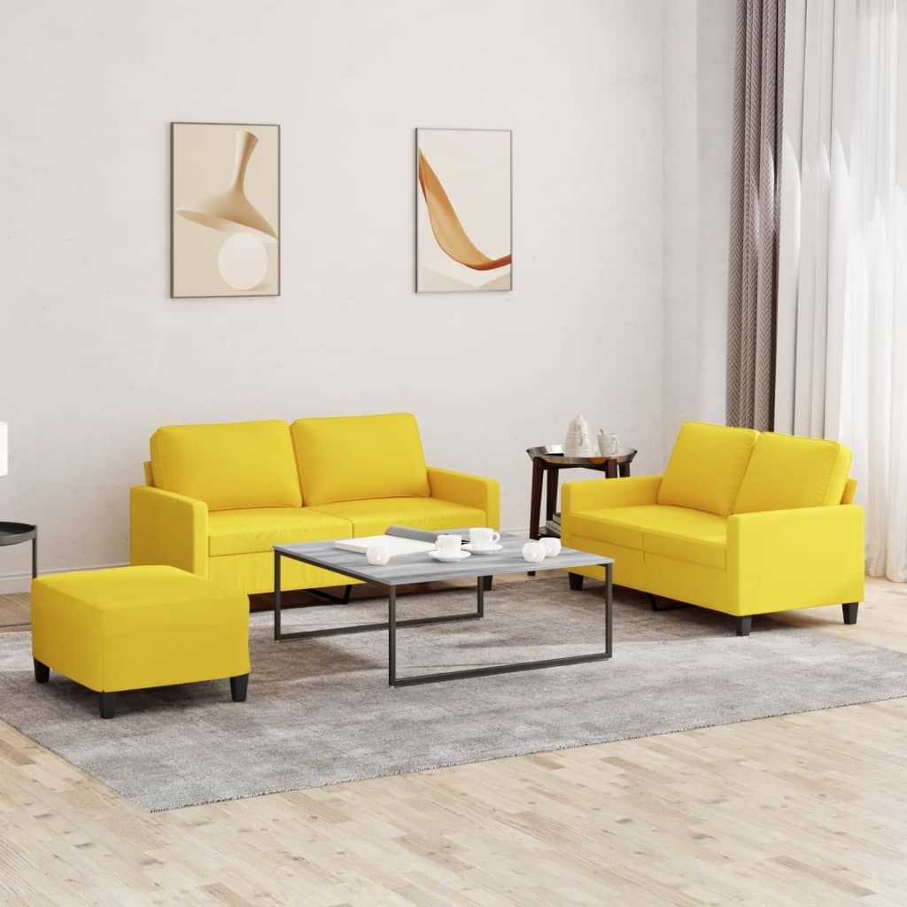 3 Pcs conjunto de sofás com almofadões tecido amarelo-claro
