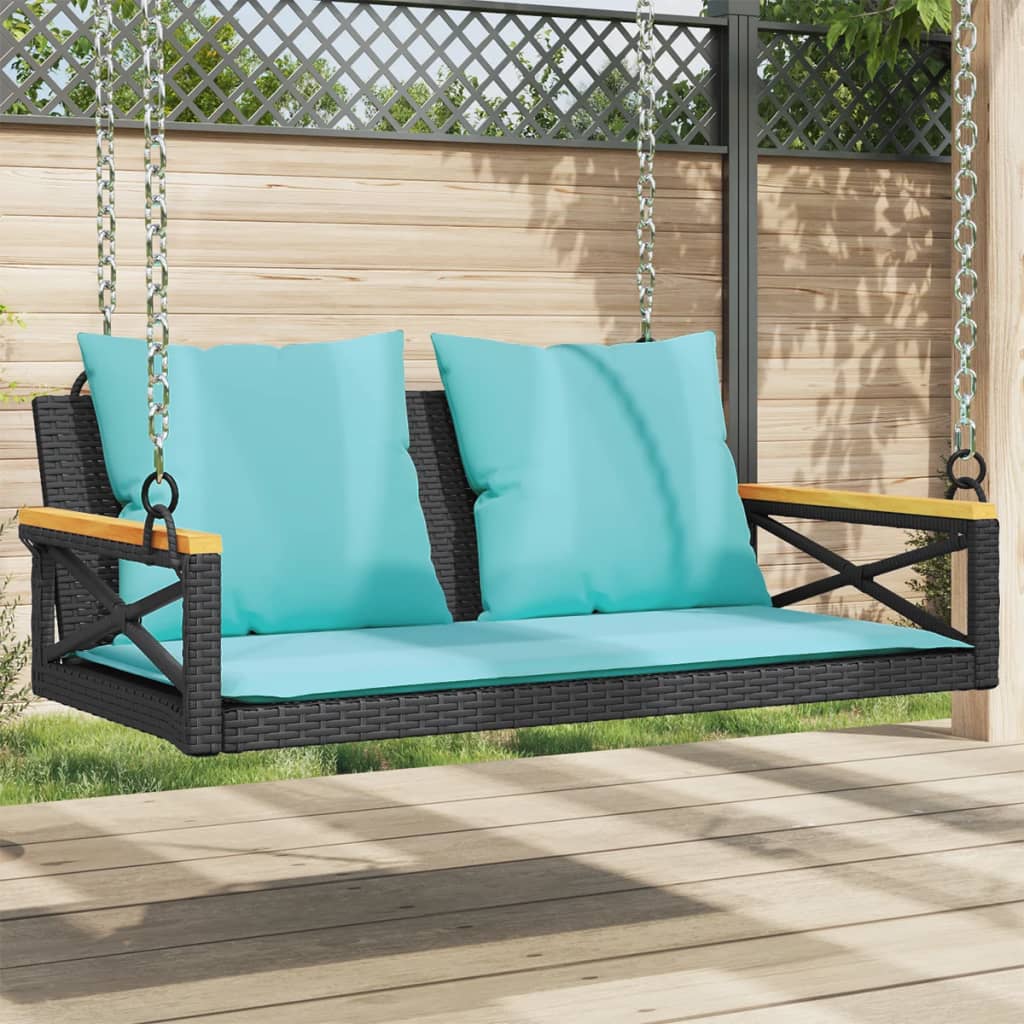 Banco baloiço com almofadões 109x62x40 cm vime PE preto
