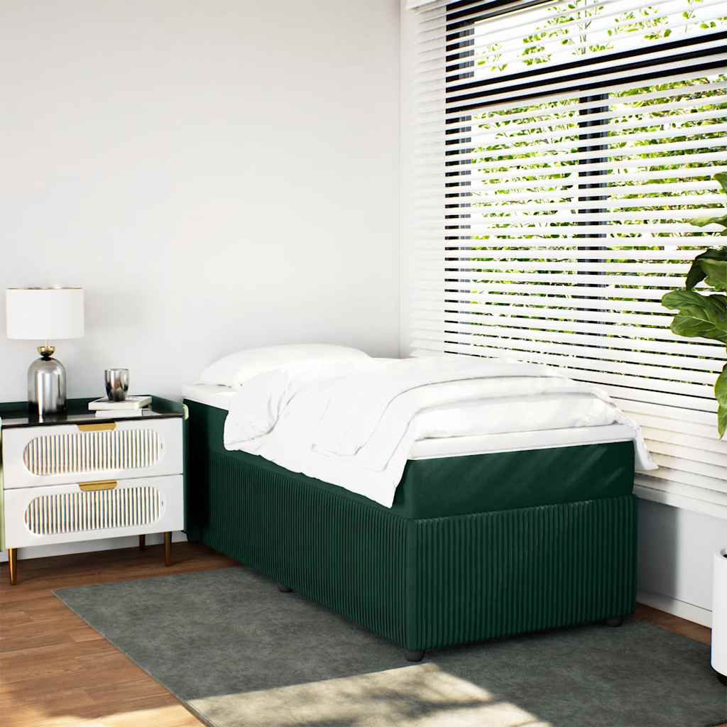 Cama com molas/colchão 100x200 cm veludo verde-escuro