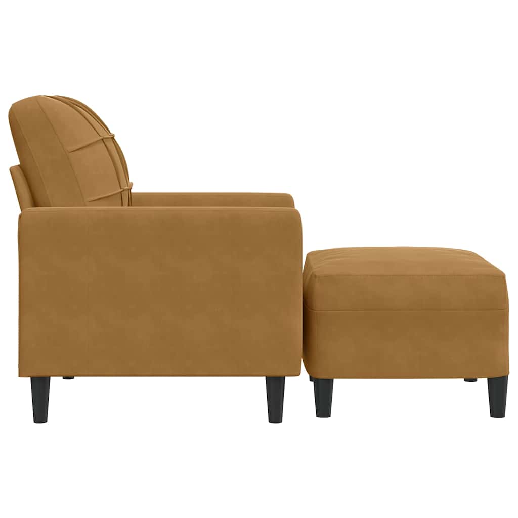 Poltrona com apoio de pés 60 cm veludo castanho