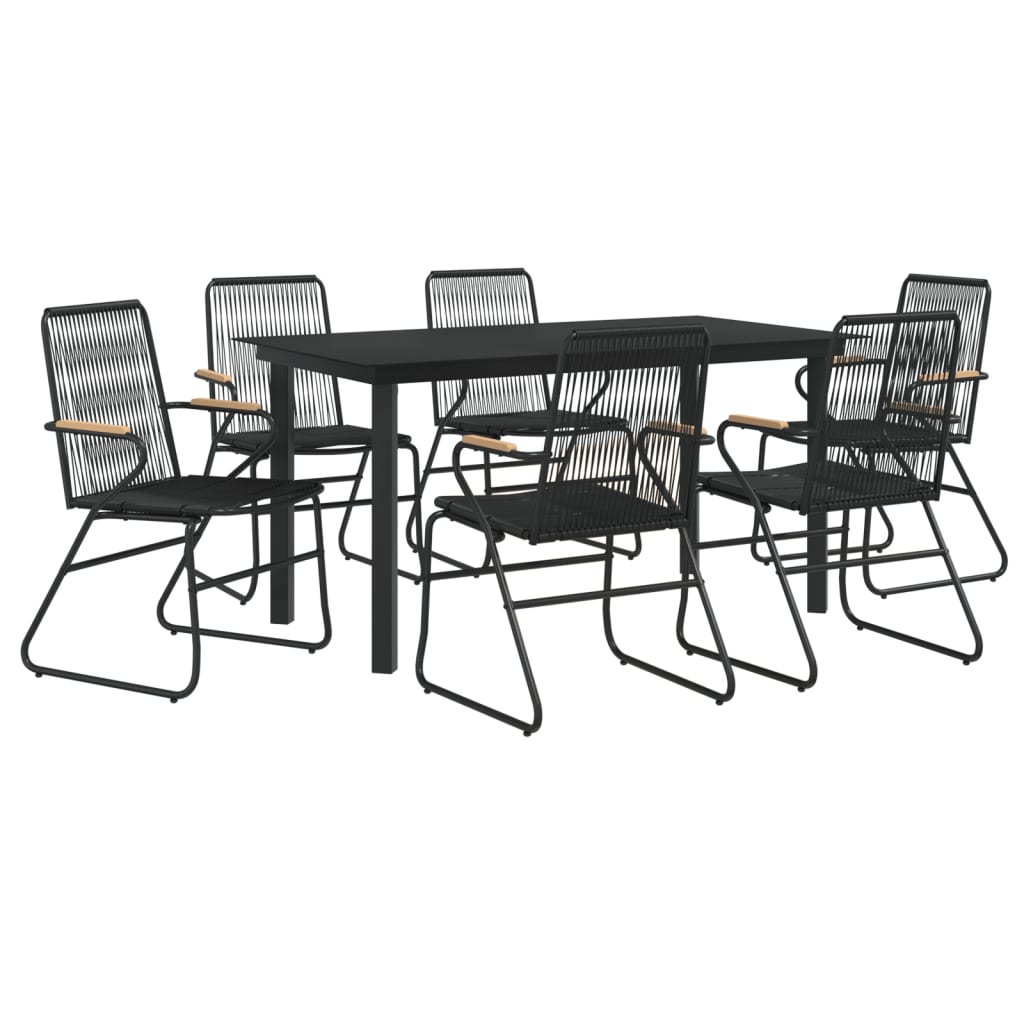 7 Pcs conjunto de jantar para jardim vime de PVC preto