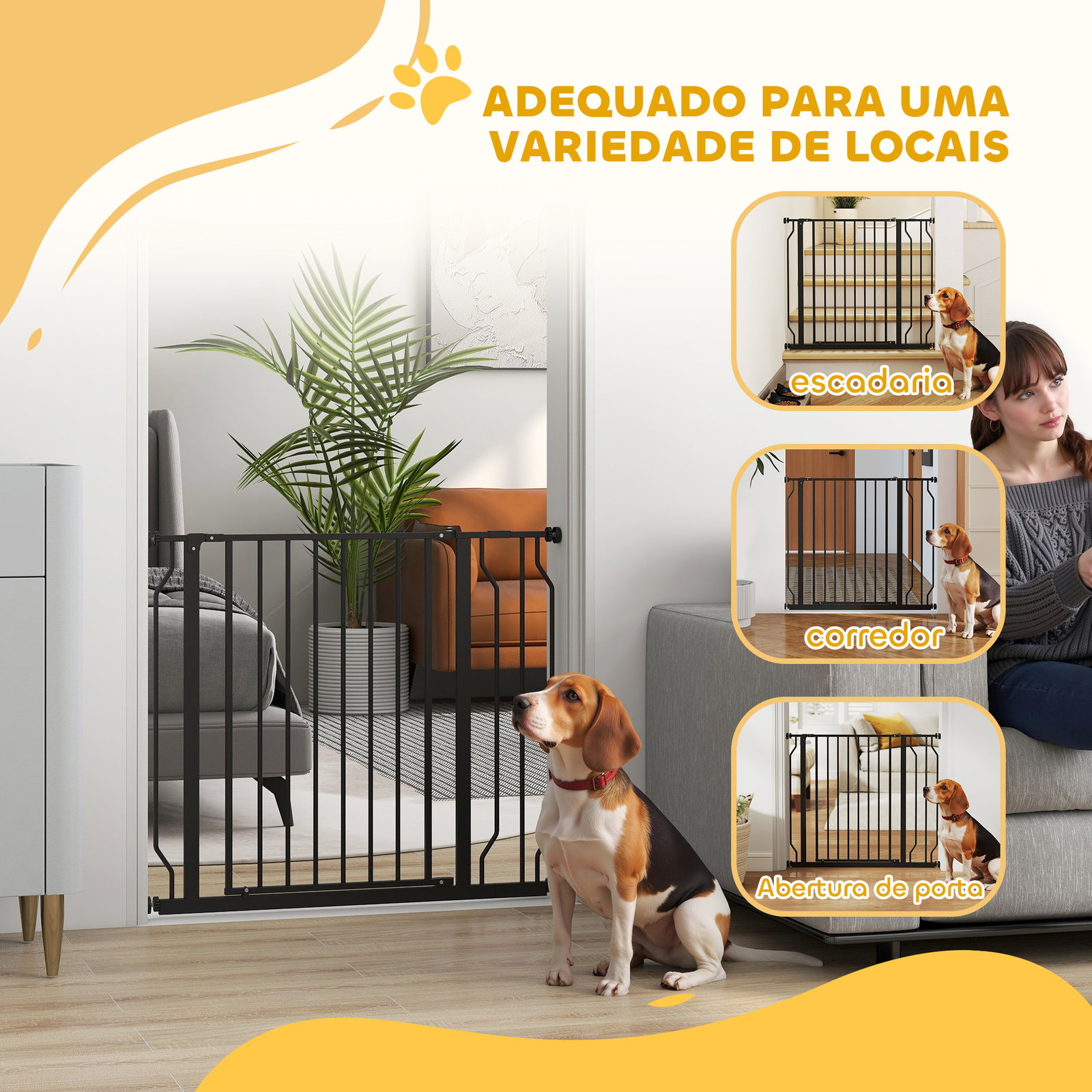Barreira de segurança para cães extensível para escadas e portas 75-95 cm com 1 extensão e 10 cm altura 76 cm preto